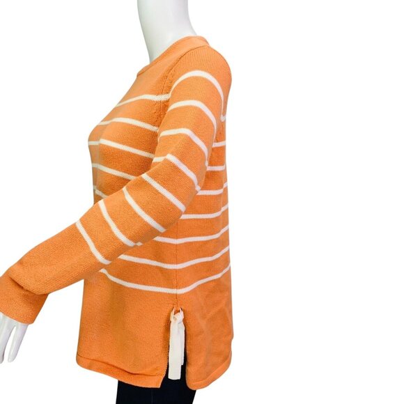 J Jill Womens Knit Pullover Sweater Clementine Orange Striped Side Ties Size S - Picture 6 of 13